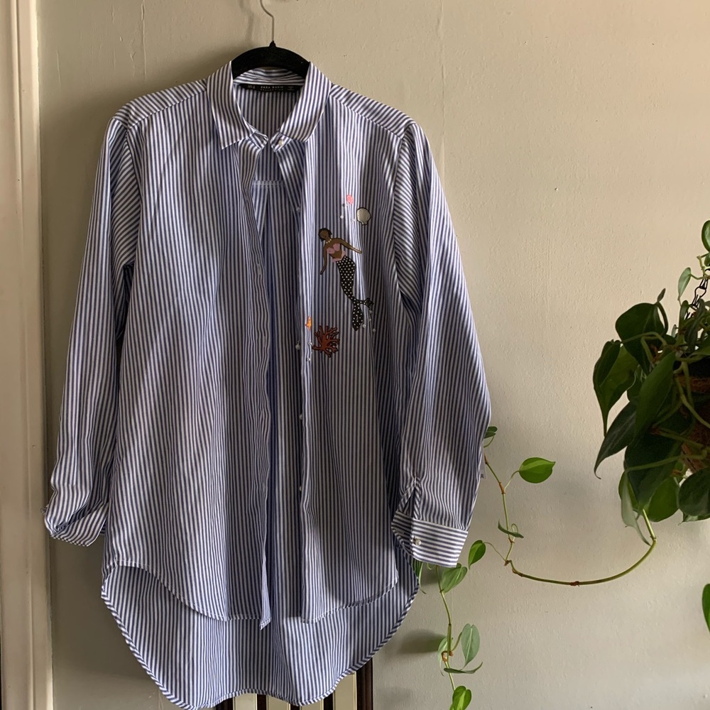 Zara basic striped button down mermaid design